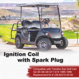 SKYJDM Ignition Coil with Spark Plug Compatible with Yamaha Gas Golf Cart G2 G5 G8 G9 G11 G14 1985-1996 Replacement for J38-82310-20-00 JF2-82310-00-00 BR8ES