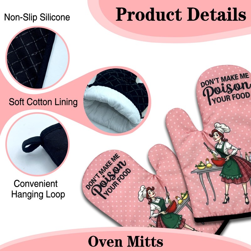 NAHMAKNE 2 Pack Funny Oven Mitts for Women, Don't Make