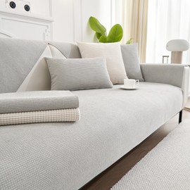 Ksriylm Anti-Scratch Couch Cover, Waterproof Sectional Couch Slipcover, Sofa Cover for Pet, Cover for 3 Cushion Couch Jacquard Fabric, Love Seat, Non Slip,Breathable,1 Pc 36''x94'' Size,Light Grey.