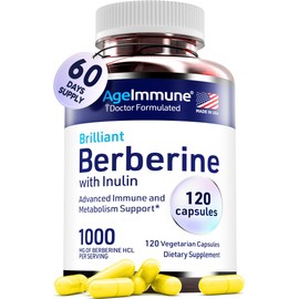 AgeImmune Berberine 1000mg Supplement Complex with Inulin Prebiotic - Each Capsule Contains Berberine 500mg - Doctor Formulated Supplements for High Absorption.