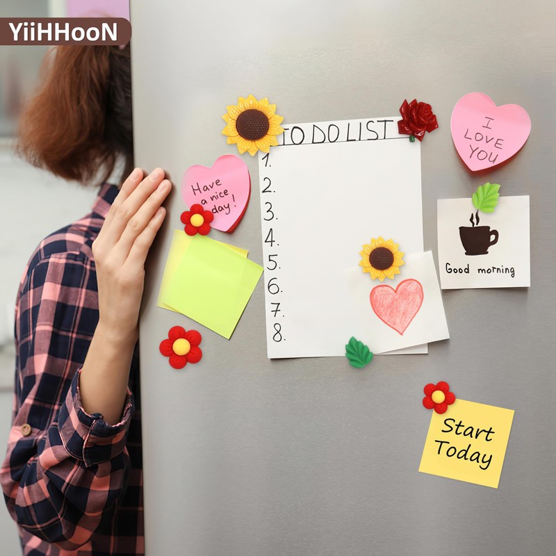 20 Pcs Flower Cute Fridge Magnets, Rose Sunflower Daisy Refrigerator