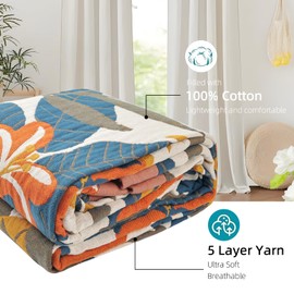 Shesyuki Boho Throw Blanket for Bed - 100% Pure Cotton Ultra Soft Rustic Quilt - Farmhouse Decor Bed Blankets, All Season Rustic Throw for Sofa Couch Chair(60"×80", Floral Sea)
