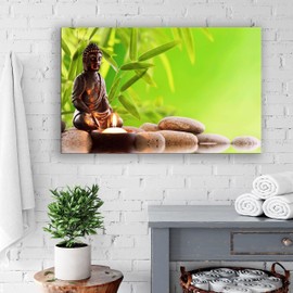 BoxColors Single Panel 20x30 inches Art Canvas Prints stone bamboo candle reflection water buddha meditation relaxing Spa Wall Pictures Framed Home Decor Living Room Bedroom bathroom Office (R2319)