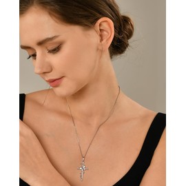 YL Blue Tanzanite Cross Butterfly Twisted Flower Necklace for Women, Solid Sterling Silver 18K White Gold Plated Created Birthstone Pendant Box Chain Jewelry