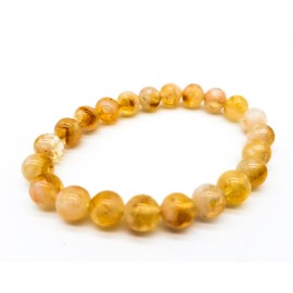 AB India Crafts Handmade Citrine Healing Stone Gemstone Stretch Bracelet 8 mm Beads 17 cm Inner Circumference Women in Om Aum Jewellery Bag Spirituality India Healing, Gemstone, Citrine