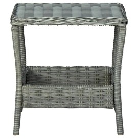 Light Gray Pe Rattan Outdoor Table With Storage Basket For Garden Patio Furniturecolor: Grey Color