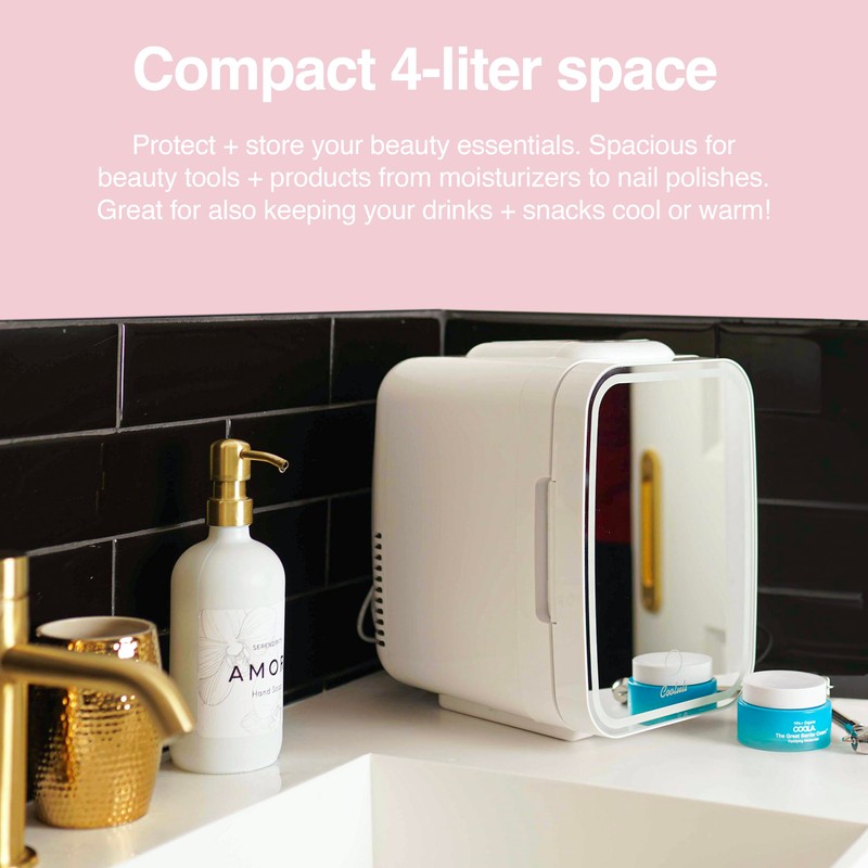 Cooluli CL4L2WM-E Glow 4L Mini Fridge, 4 Liter, White Mirror