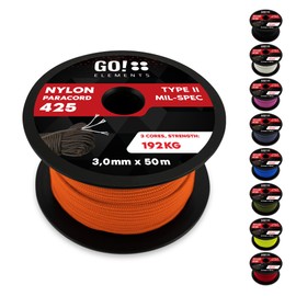 GO!elements 100 m Paracord Rope Made of Tear-Resistant Nylon - 3 mm Paracord 425 Type II Max. 192 kg - Cords as Outdoor Rope, All-Purpose Rope, Survival Rope, Bracelet, Dog Lead, Nylon Cord