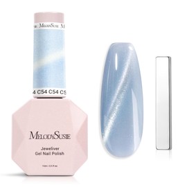 MelodySusie Jeweliver Cat Eye Gel Nail Polish, 0.5 Fl Oz Light Blue Glitter Holographic Magnetic Nail Polish with Magnet, UV Nail Polish for Nail Art Manicure Salon DIY at Home-C54