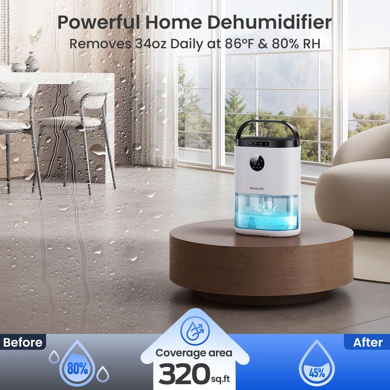 Dehumidifier for Home, 68 OZ Water Tank Dehumidifiers for Bathroom,