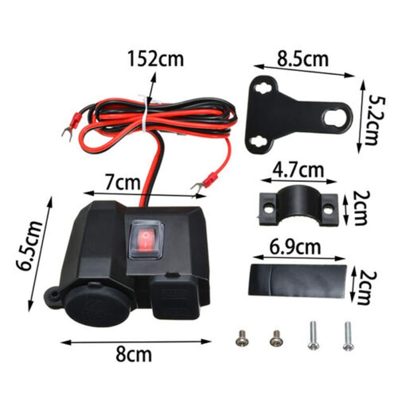 D74CS - Adattatore per accendisigari a LED per moto, con