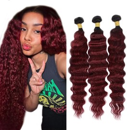 Burgundy Human Hair Bundles Deep Curly Bundles Brazilian Burgundy Curly Hair Bundles 12 14 16 Inch Silky Soft Ombre Bundles Remy Hair Extensions