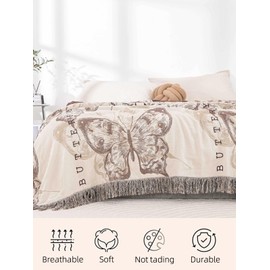 Alociaga Boho Throw Blanket, 100% Pure Premium Cotton Ultra Soft Farmhouse Reversible Blanket with Tassels for Bed Sofa Couch Chair Bedspread Quilt Decor Gift(80''x 90'')