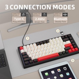KEYCOOL 75% Wireless Gaming Keyboard RGB Triple Mode Hot Swappable Mechanical Keyboard PBT Keys Gasket Creamy Custom Keyboard Quiet White Switch for Win/MAC