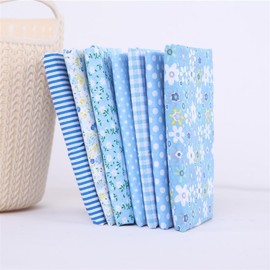 7 Pcs Blue 10" x 10" Cotton Craft Fabric Bundle Squares Patchwork DIY Sewing Scrapbooking Quilting Floral Dot Pattern Craft and Art Hobby Fabric (25cm x 25cm)