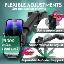 MACHSWON Upgraded Car Phone Holder Phone Mount for Car Dashboard Windshield Air Vent 3 in 1 [ Bumpy Roads Friendly ] Hand Free Mount for Most Phones