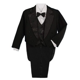 Lito Angels Baby Boys Tuxedo Wedding Suits & Blazers, Page Boy Formal Outfit 5 Pieces Set with Waistcoat, Age 12-18 Months, Black (Tag Number 02)