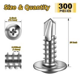 Mywish 300pcs #10×3/4" Self Tapping Screws for Metal, Sheet Metal Screws 410 Stainless Steel Truss Head Self Drilling Screws High-Strength Quick Tapping Screws