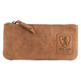 Berliner Bags Berliner Bags Vintage Federmäppchen Etui aus Leder mit YKK-Reißverschluss, Robuste Federmappe für Stifte und Zubehör - Braun