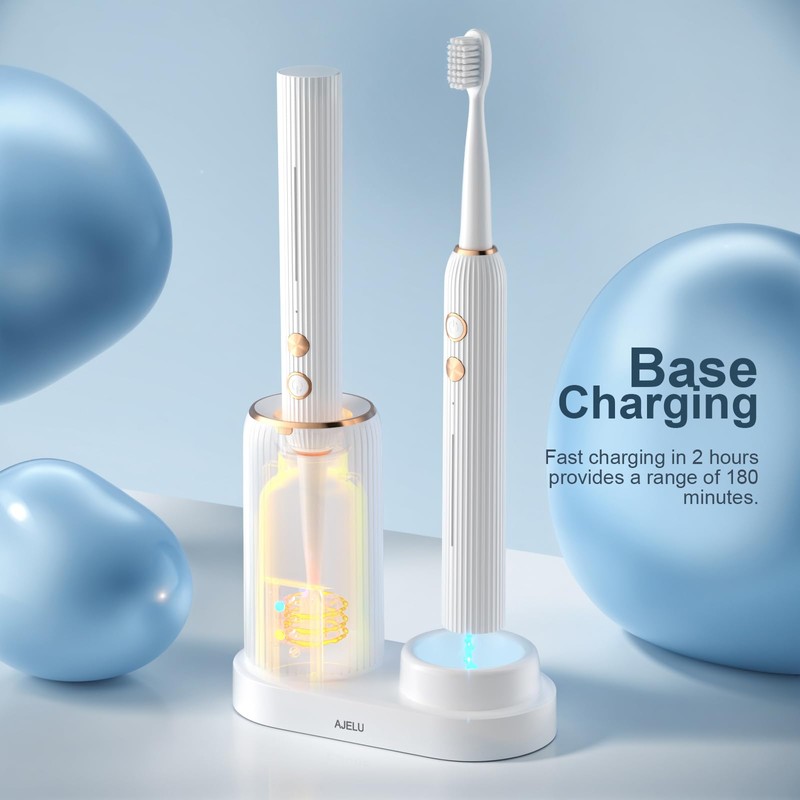 Electric Toothbrush Set with Drying & Sanitizing Holder, 8 Replacement