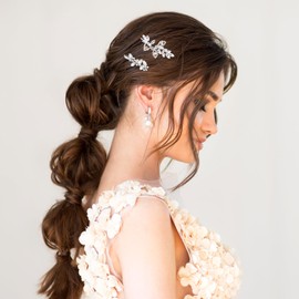 Nogeqi 4PCS Diamante Hair Clips for Women, Leaf Shape Sparkly Hair Clips with Crystal, Alloy Rhinestone Barrettes, Silver Hair Accessories French Bridesmaid Hair Accessories for Women Wedding Parties