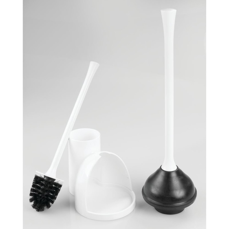 iDesign Una Plastic Toilet Bowl Brush and Plunger Combo Set