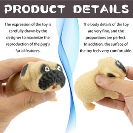 Squishies Sensory Fidget Sensory Fidget Toy Stress Relief Pug Toy for Adults and Kids Tear-Resistant, Non-Toxic, Squeeze and Stretch for Anxiety Relief to Special Needs