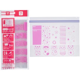 Core Double Zipper Back, Long, Cat Pattern, Pink, M, Height 5.9 x Width 8.7 inches (15 x 22 cm) (+ Depth 3.9 inches (10 cm) x Thickness 0.002 inches (0.05 mm), Freezer Bag, Standing Bag, Pack of 15