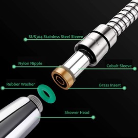 HOMEIDEAS 60 inches Shower Hose, 5 feet Long 304 Stainless Steel Handheld Shower Head Hose Replacement, Flexible Hose Extension