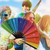 Rainbow Glitter Hand Fan,Large Holographic Foldable Rave Fan with Fabric