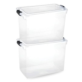 HOMZ 2-Pack Latching Lid, Large Clear Plastic Storage Bins w/Lids, 112 Quart, Gray Latch - Stackable Container Boxes for Home, Bathroom, and Office Organization