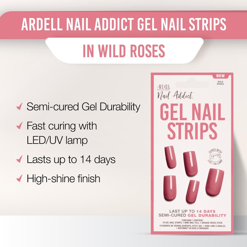 Ardell Nail Addict Gel Nail Strips - Wild Roses, Cures