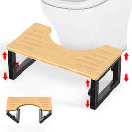 Bamboo Toilet Stool for Adults, 6" and 7" Poop Stool, Adjustable Height Toilet Potty Stool, Squat Stool Potty for Bathroom, Kids Sturdy Poop Step Stool, Improve Squatting Posture, Non-Slip
