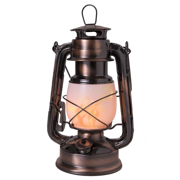 Venforze Rechargable Flame Light Led Vintage Lantern, Antiqued Copper Flickering Lantern, 2 Lighting Mode White and Flame Effect, Decorative Hanging/Table Top Hurricane Lanterns for Outdoor Indoor