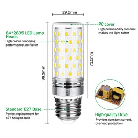 Tailcas E27 Led Kaltwei? Birne, 6000K 1000LM 12W E27 Lampe, Ersatz fr 100W Glhlampe, Nicht Dimmbar Kein Flackern Energiesparlampe, AC 85-265V Edison Schraube Kerze E27 Leuchtmittel (6er-Pack)