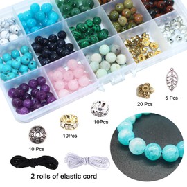 BLAESIFF 486Pcs Round Gemstone Beads for Jewelry Making, Natural Beads for Threading, 8 mm Crystal Beads for Bracelet Necklace Making, DIY Crafts Kit with Accessories