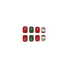 Christmas Press on Nails Short Square Green Red Fake Nails Full Cover Gnome False Nails with Designs Glossy Glue on Nails Cute Acrylic Nails Manicure Artificial Nails for Women Girls 24Pcs