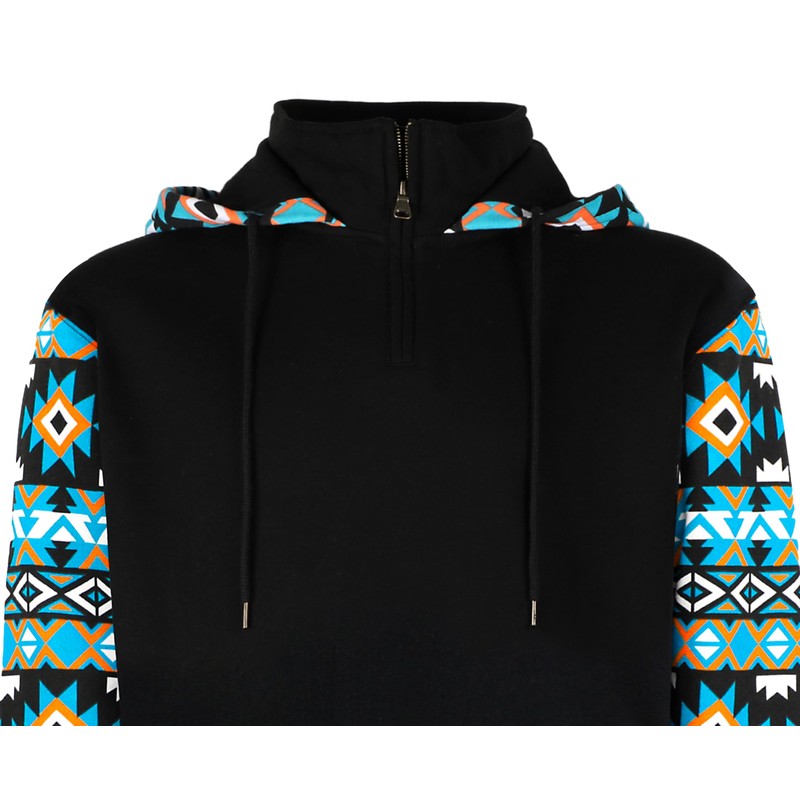 BOCOMAL FR Hoodies Bohemian Printed 1/4 ZIpper Pullover 10.5oz Cotton