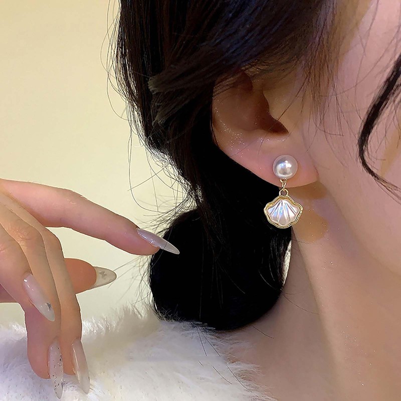 Xmsrn Vintage Shell Pearl Drop Earrings Boho Scallop Pearl Dangle