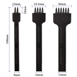 Treki 3Pcs Leather Prong Punch Set Lacing Stitching Punches 2+4+6 Prong Tooth, 4mm Leather Row Round Hole Tooth Punching Tool for Leathercraft DIY Punching Hole (Black)