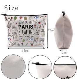 POFULL Paris Themed Gifts Paris Is Calling And I Must Go Cosmetic Bag Paris Lover Gift (Paris Is Calling Cosmetic Bag)