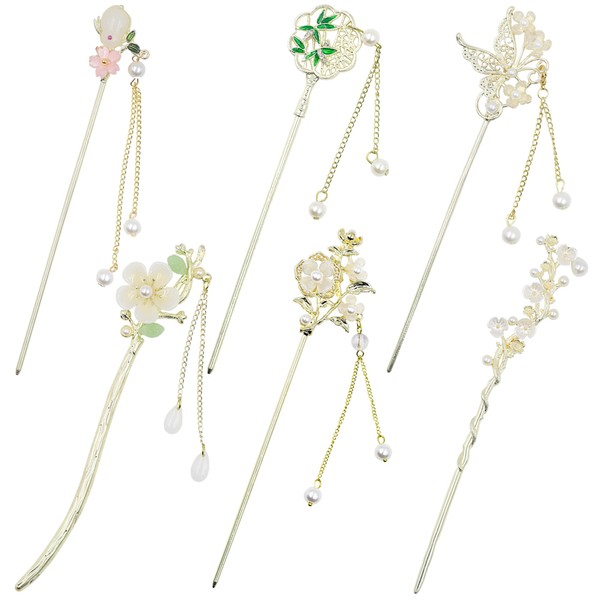 6 Pcs Metal Chinese Hair Sticks with Pendants for Women,