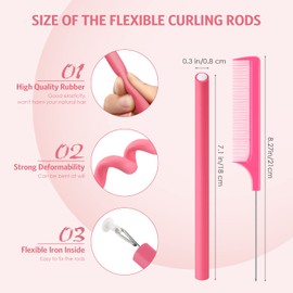 30 Pieces Flexible Curling Rods Twist Foam Hair Rollers Soft Foam No Heat Hair Rods Rollers and 1 Steel Pintail Comb Rat Tail Comb for Women Girls Long and Short Hair (Pink, 7 x 0.3 Inch)