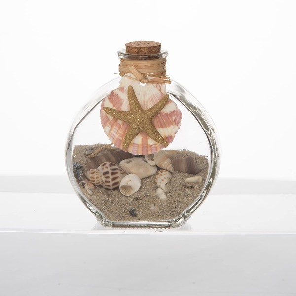 Beachcombers Glass Round Bottle with Sand and Gold Sea Star,