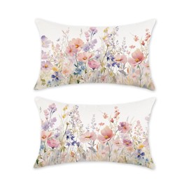 TAJWE Floral Spring Pillow Covers 12x20 Set of 2 Summer Flowers Lumbar Cushion Cases for Couch Sofa Home Decorations
