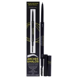 Arches & Halos Lápiz de cejas micro definidor - Para unas cejas más llenas y definidas, de larga duración, a prueba de manchas, con un color intenso - Lápiz de doble punta con pincel - Maquillaje vegano y libre de crueldad - Carbón, 0.85 gr