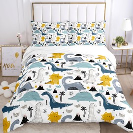 Children's Dinosaur Bed Linen 135 x 200 cm, Cartoon Animals Dino Duvet Cover, Cute Dinosaur Bedding Set for Boys Teens with Pillowcase (A-2, 135 x 200 cm)