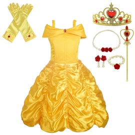 Dressy Daisy Toddler Girls' Princess Yellow Gold Ball Gown Birthday Party Dress Up Outfit with Accessories Size 3T to 4T