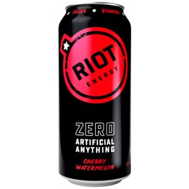 RIOT Clean Energy Drink, Cherry Watermelon, Organic, No Sugar Added, Made with Real Fruit, 100mg L-Theanine, 16 fl oz