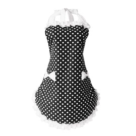 Aprons for Women with Pockets, Cute Adjustable Black Red Chef Kitchen Costume Vintage Baking Cooking Pinafore Mother Grandma